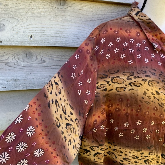 Vintage 90s Bob Mackie Silk Floral Leopard Print Button Down Long Sleeve Shirt - Picture 11 of 16